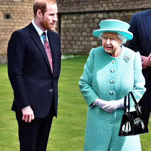 Prompt: queen elizabeth the second meeting an alien with three eyes at windsor castle, photos released by the sun uk