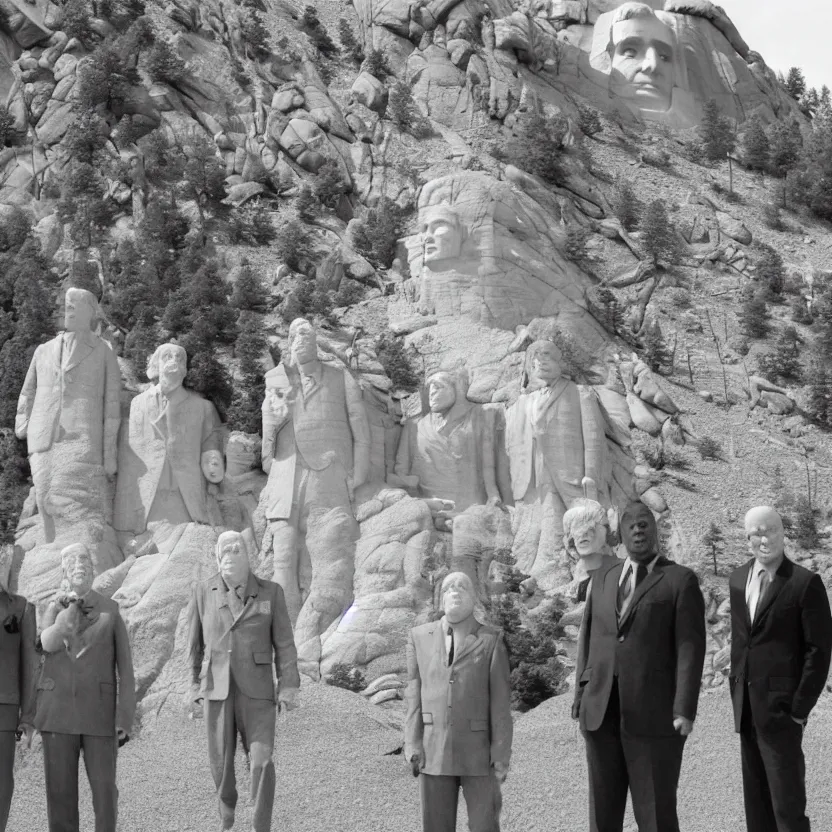 Prompt: slendertubbies as the founding fathers at mt. rushmore