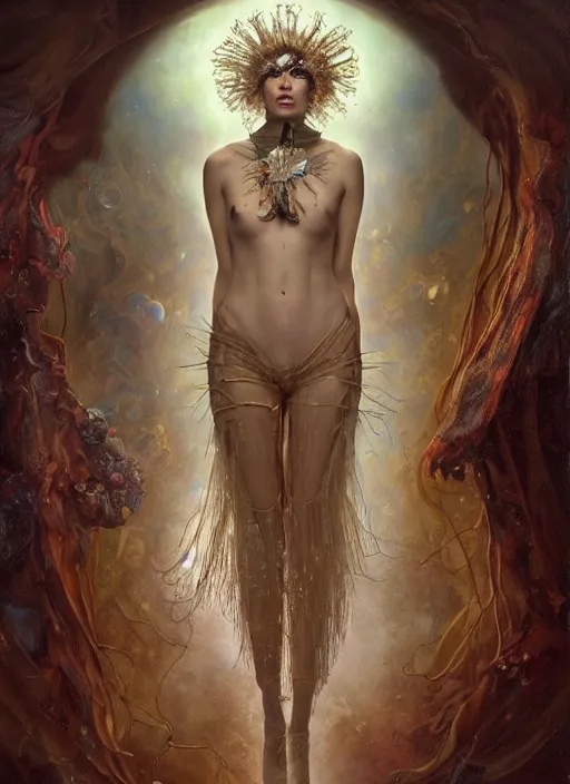 Image similar to highly detailed oil painting | very intricate | cinematic lighting | award - winning | bacteria shaman tardigrade fashion by alexander mcqueen | by roberto ferri, by tom bagshaw, by j. c. leyendecker and klimt, american romanticism, by austin osman spare, artstation, cgsociety, official art, octane