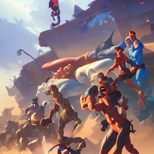 Image similar to hero world street sharks, behance hd by jesper ejsing, by rhads, makoto shinkai and lois van baarle, ilya kuvshinov, rossdraws global illumination