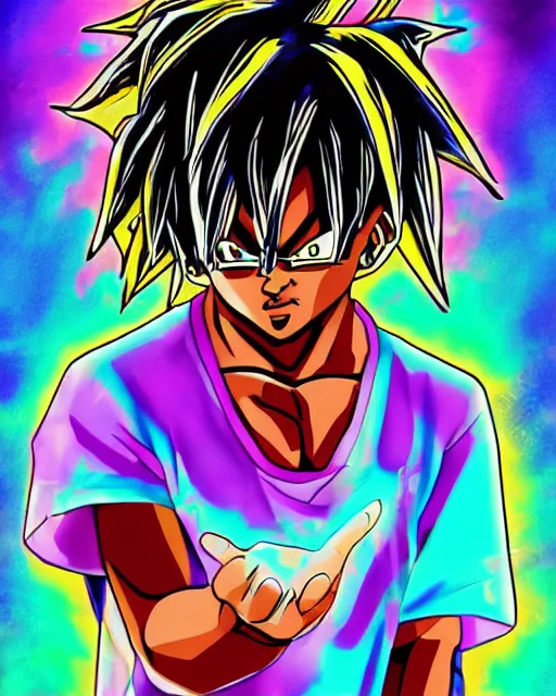 Prompt: juice wrld rockstar rapper in the style of a black african dragon ball z digital painting anime art