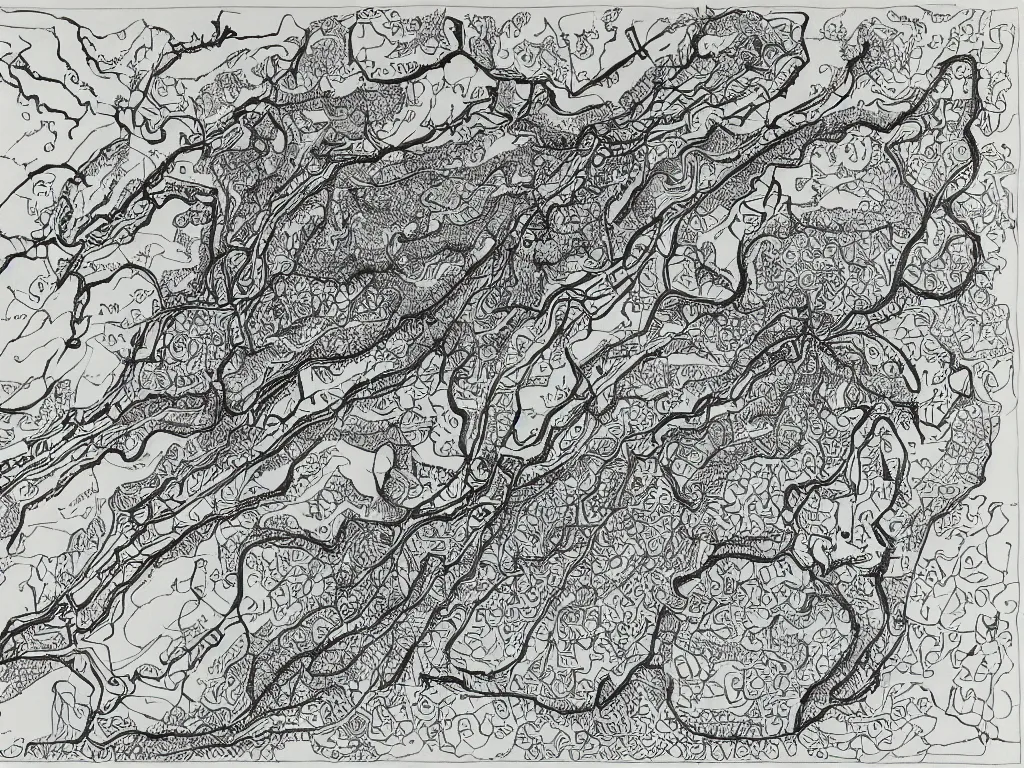 Image similar to South Carolina cave map, Ink drawing by Deven Rue, fine point pen