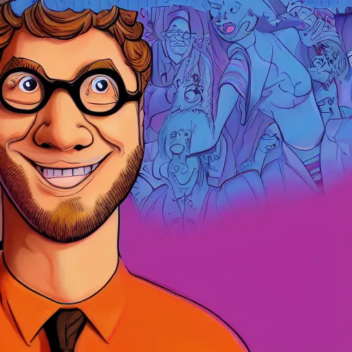 Image similar to a detailed painting of scooby-doo poorly disguised as Seth Rogen by Junji ito and Lisa frank, mobius, giger, escher, muted color scheme, artstation,8k,artstationHD,artstationHQ, cinematic, diffuse lighting