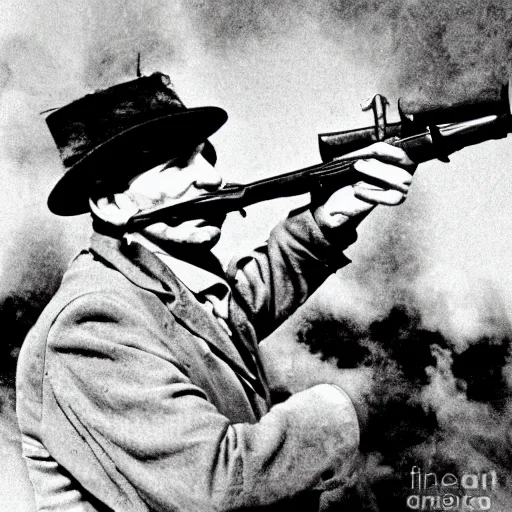 Image similar to leprechaun in the ira, historical photograph, restored, gun, irish, terrorism