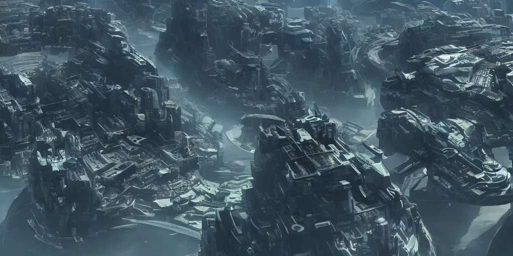 Image similar to Futuristic Civilization on an exo planet, detailed, realistic, cinematic