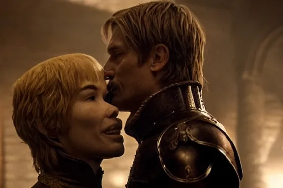 Image similar to very very intricate photorealistic photo of jaime lannister defeating cersei, photo is in focus with detailed atmospheric lighting, award - winning details