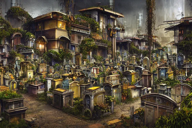 Image similar to elegance futuristic favela graveyard honeybee hive, art nouveau environment, industrial factory, award winning art, epic dreamlike fantasy landscape, ultra realistic,