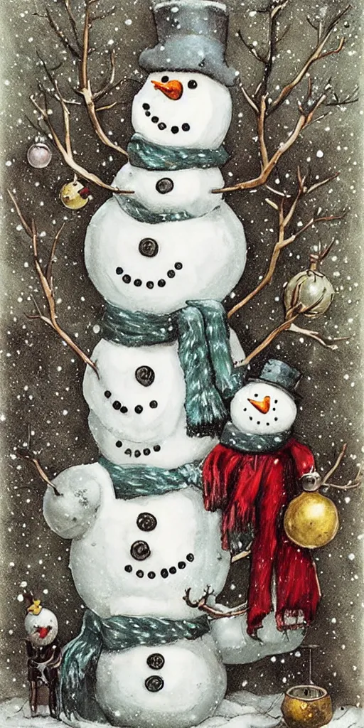 Image similar to a snowman christmas scene by alexander jansson