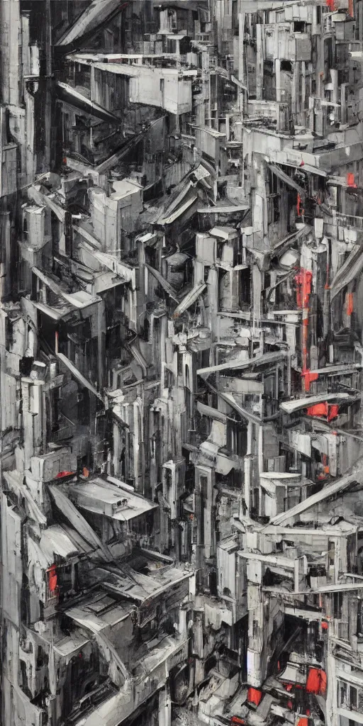 Image similar to oil painting scene from brutalism architecture art by kim jung gi