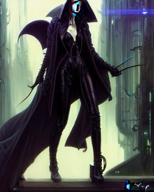 Prompt: beautiful fantasy character portrait, lilly collins, wearing oversized black trench coat, ultra realistic, wide angle, dramatic lighting, vultures, very seductive pose, cyberpunk artifacts, highly detailed by peter mohrbacher, hajime sorayama, wayne barlowe, boris vallejo, aaron horkey, gaston bussiere, craig mullins