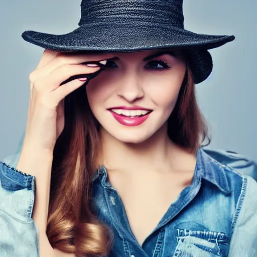 Prompt: beautiful woman with hat