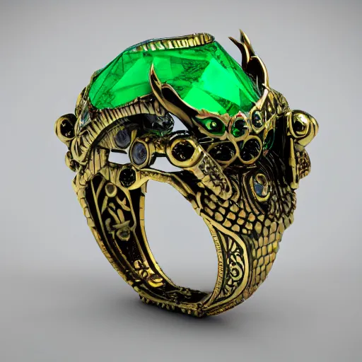 Image similar to ornate emerald dragon ring +4k, unreal engine, octane render,