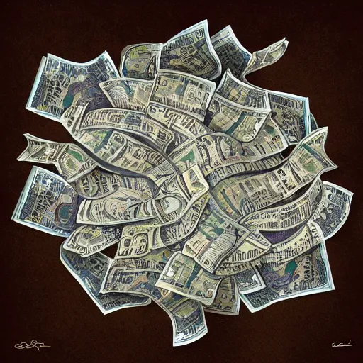 Image similar to tornado made of dollar bills by John Brosio