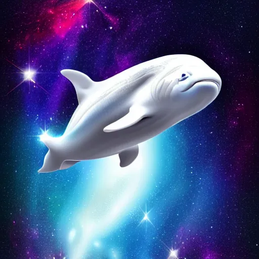 Image similar to beluga whale face only, nebula space background, higher detailed, realistic