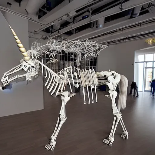 Prompt: complete unicorn skeleton in a museum, detailed photograph