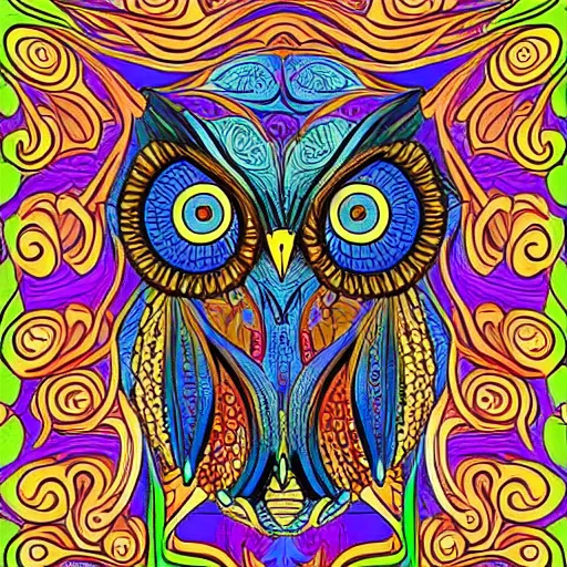 Image similar to Owl head in the style of art nouveau, colorful, detailed, hyper-detailed, fractals