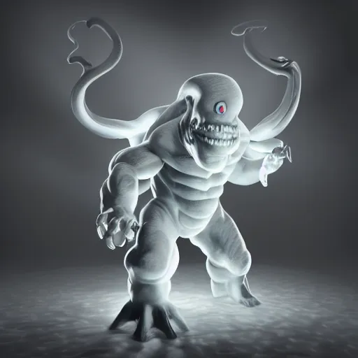 Prompt: white ghosthulk, cartoon, round head, desaturated, only head and shoulders, glowing