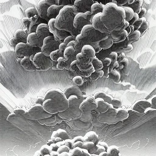 Prompt: red cumulonimbus clouds, in style of Doom, in style of Kentaro Miura, insanely detailed and intricate, golden ratio, elegant, ornate, unfathomable horror, elite, ominous, haunting, matte painting, cinematic, cgsociety, Andreas Marschall, James jean, Noah Bradley, Darius Zawadzki, vivid and vibrant