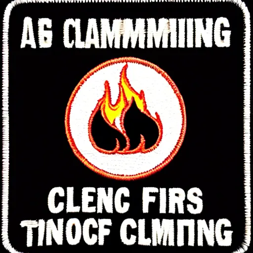 Prompt: a photo of a retro minimalist clean fire flame warning caution punk patch