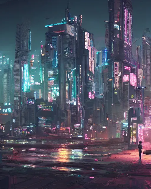 Image similar to cyberpunk city on a floating island at night by wlop, key visual, high detail, digital art