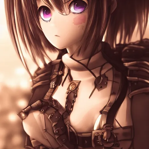 Prompt: anime girl wearing steampunk armor, anime, aesthetic, finely detailed, cinematic lighting, portrait, lush,