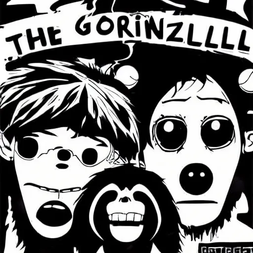 Image similar to The Gorillaz playing industrial music, illustration, artsation, smooth, official