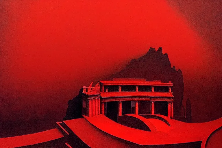 Image similar to only with red, a red great emperor, taormina amphitheatre, crowd with big smile, in the style of beksinski, parts by edward hopper, parts by rodcenko, parts by yue minjun, intricate and epic composition, red by caravaggio, insanely quality, highly detailed, masterpiece, red light, artstation, 4 k