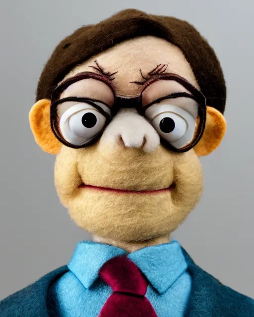 Prompt: dwight schrute as a muppet. highly detailed felt. hyper real photo. 4 k.