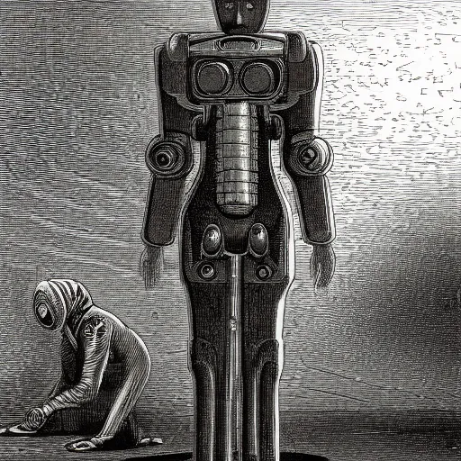 Prompt: TV robot by Gustave Doré