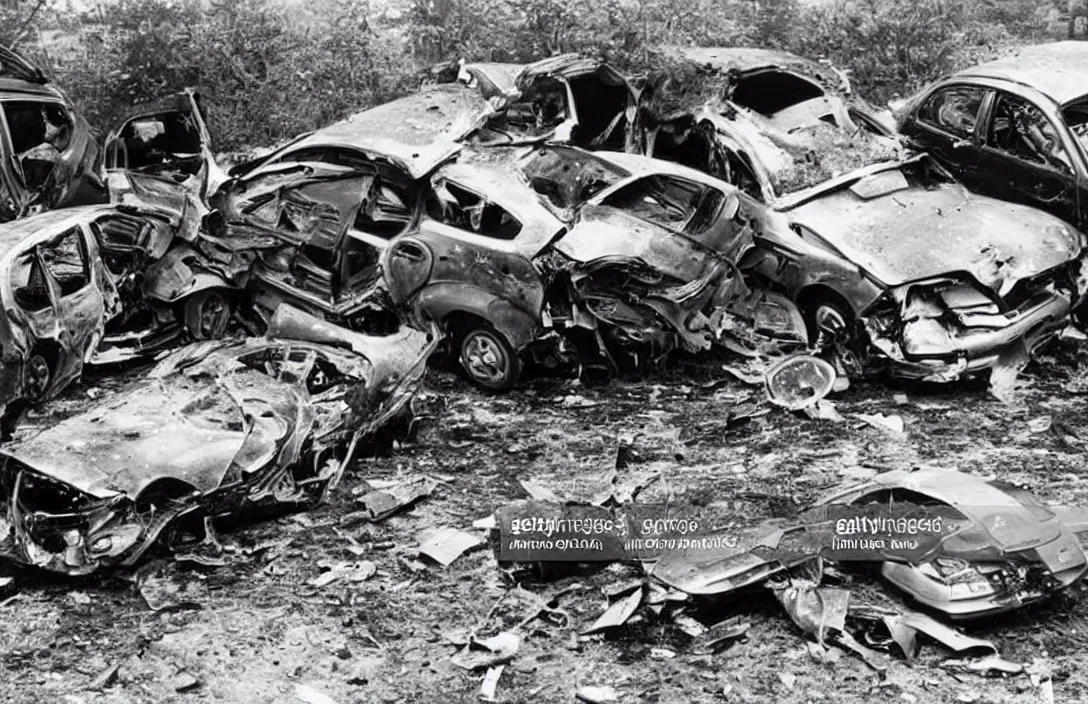 Prompt: The deadliest car crash, no survivors, news photo