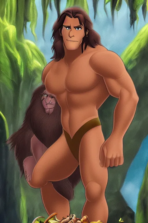 Image similar to disney's tarzan, solo portrait, ✏🖼