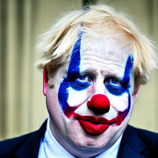 Image similar to boris johnson putting on clown makeup, colorful, clown, circus