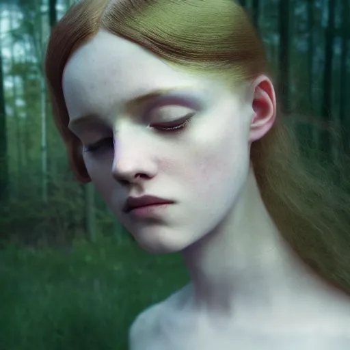 Prompt: photographic portrait of a stunningly beautiful english emo renaissance female in soft dreamy light at sunset, summer forest, soft focus, contemporary fashion shoot, in a denis villeneuve and tim burton movie, by edward robert hughes, annie leibovitz and steve mccurry, david lazar, jimmy nelsson, extremely detailed, breathtaking, hyperrealistic, perfect face, octane render