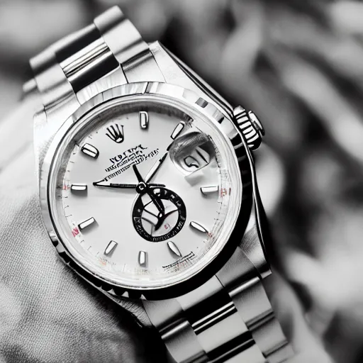 Image similar to rolex watch on a man arm, cinematic, macro lense