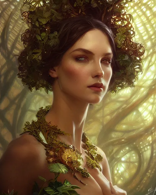 Prompt: dryad, perfect face, gold waistcoat, cinematic, stunning, highly detailed, digital painting, artstation, smooth, hard focus, illustration, art by artgerm and greg rutkowski and alphonse mucha