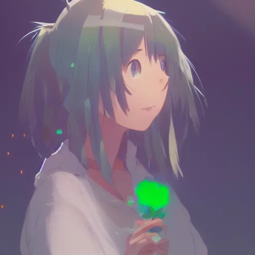 Image similar to a green hamster, illustration concept art anime key visual trending pixiv fanbox by wlop and greg rutkowski and makoto shinkai and studio ghibli and kyoto animation symmetrical facial features