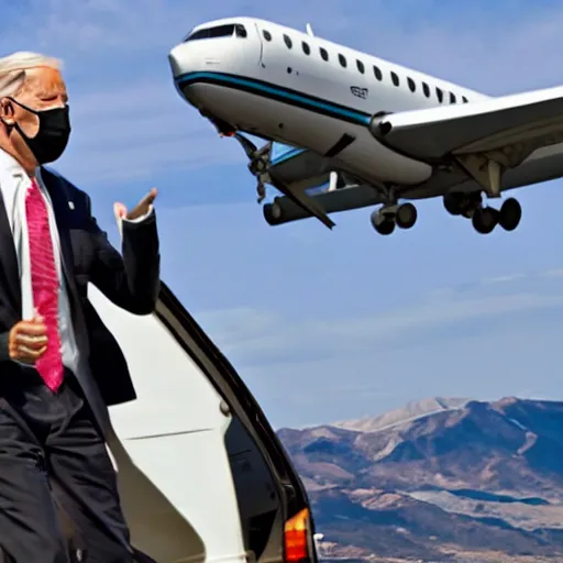 Prompt: flying minivan with joe Biden