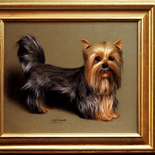 Image similar to Yorkie dog, extremely detailed masterpiece, illustration, by Michael Sowa,