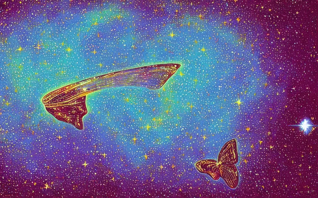 Prompt: the butterfly nebula with the cosmic microwave background. retro minimalist art by jean giraud.