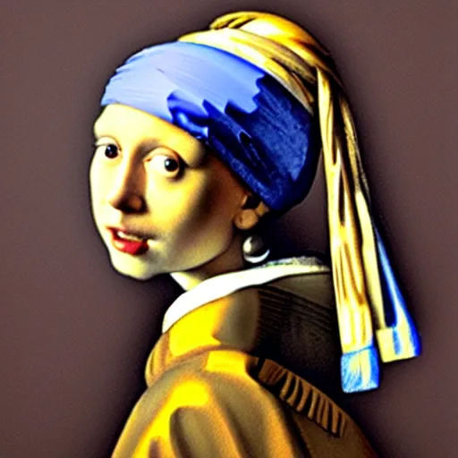 Image similar to an oil painting of orange cat with a pearl earring by jan vermeer, headshot, 8 k