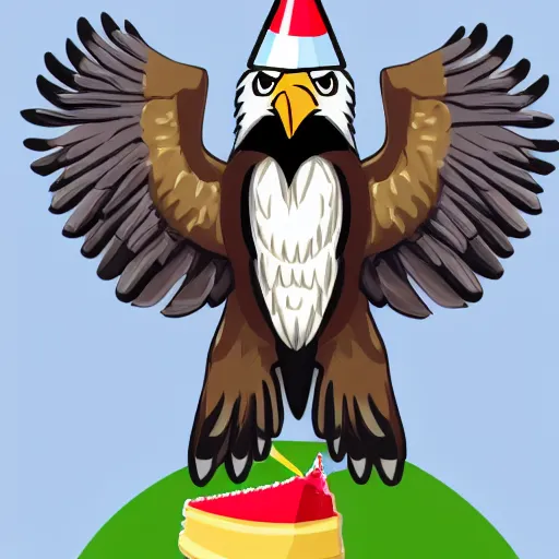 Image similar to an eagle with a party hat on and a philadelphia football jersey on,