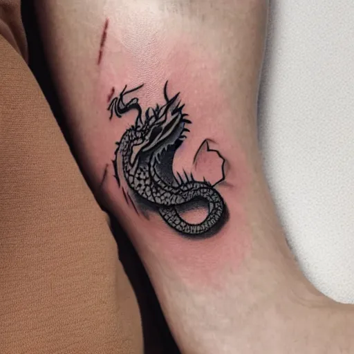 Prompt: a small tattoo of a dragon