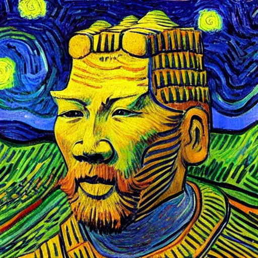 Prompt: the terracotta warrior in a starry night, by Vincent Willem Van Gogh