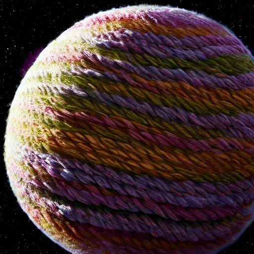 Image similar to colorful ball of yarn as a planet, rubber bands, nasa photo, intricate, 8 k highly professionally detailed, hdr, cgsociety