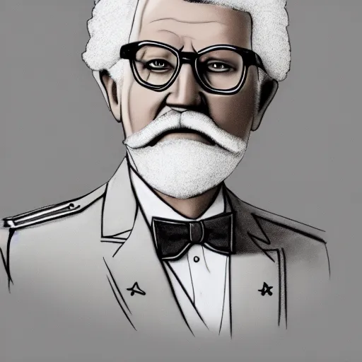 Image similar to courtroom sketch of colonel sanders, 4 k, hyper realistic, dslr, high resolution, landscape, beautiful