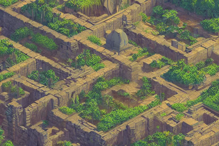 Prompt: ancient city, lake, plants, isometric art, isometric illustration, artstation, highly detailed, post processing, cinematic lighting + masterpiece