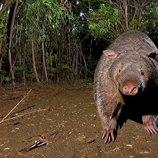 Image similar to a scary angry wombat caught on nighvision trailcam