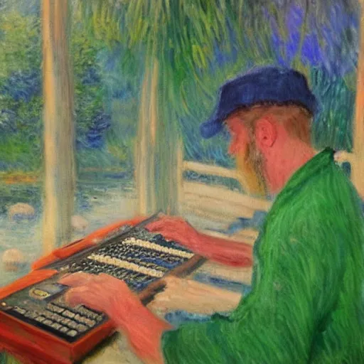 Prompt: Rick Ruben producing on an MPC in the art style of Monet.