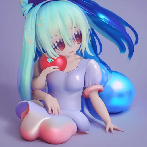 Image similar to cute fumo plush of a blob googirl, chibi monster girl, long dress, stylized shiny reflective refractive transparent liquid melty bubblegum pbr material, vray