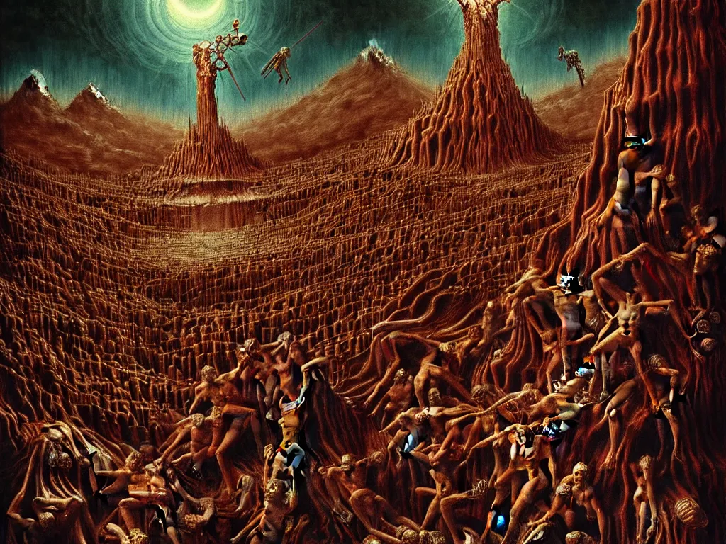 Image similar to highly detailed photo of dante's inferno, trending on deviantart, neo surrealism, sharp focus, octane, masterpiece, art by max ernst